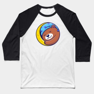 Cute Bear Sleeping On Moon Baseball T-Shirt